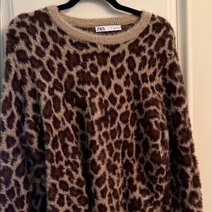 Zara Fuzzy Leopard Print Sweater